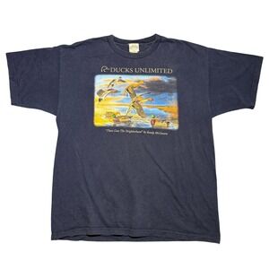 Vintage 90s Ducks Unlimited Art T-Shirt Navy Blue XXL Randy McGovern